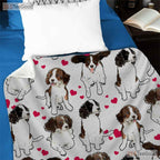 Cute Puppy Pattern Fleece Blanket - Pink Hearts Cartoon Dog Quilt Gift for Kid