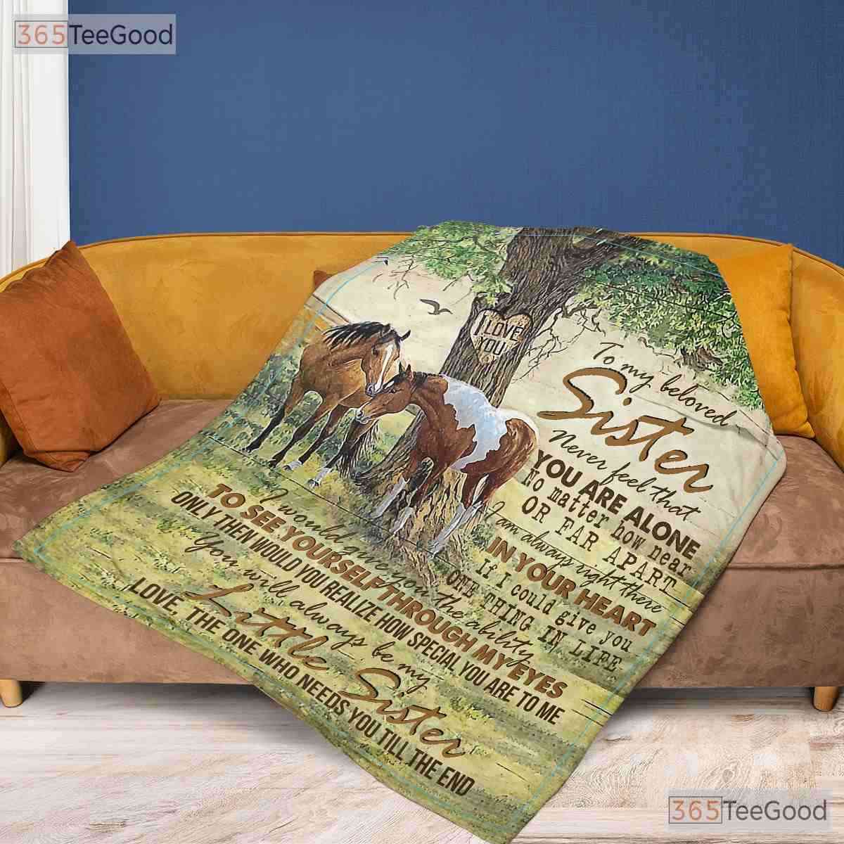To My Sister Horse Nature Fleece Blanket - Equestrian Sibling Quilt Gift Love