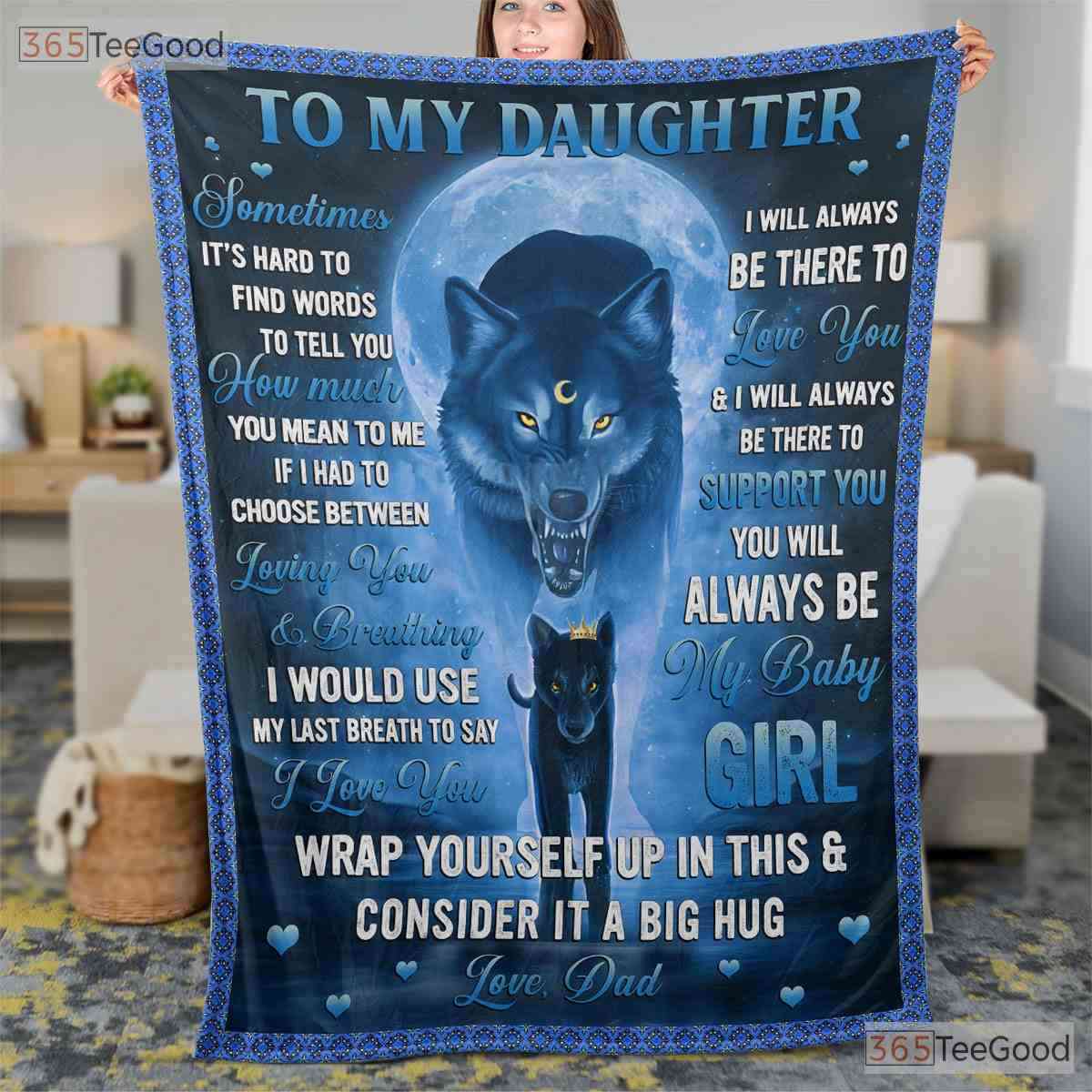 To My Daughter Blue Panther Fleece Blanket - Spirit Animal Quilt Gift From Dad