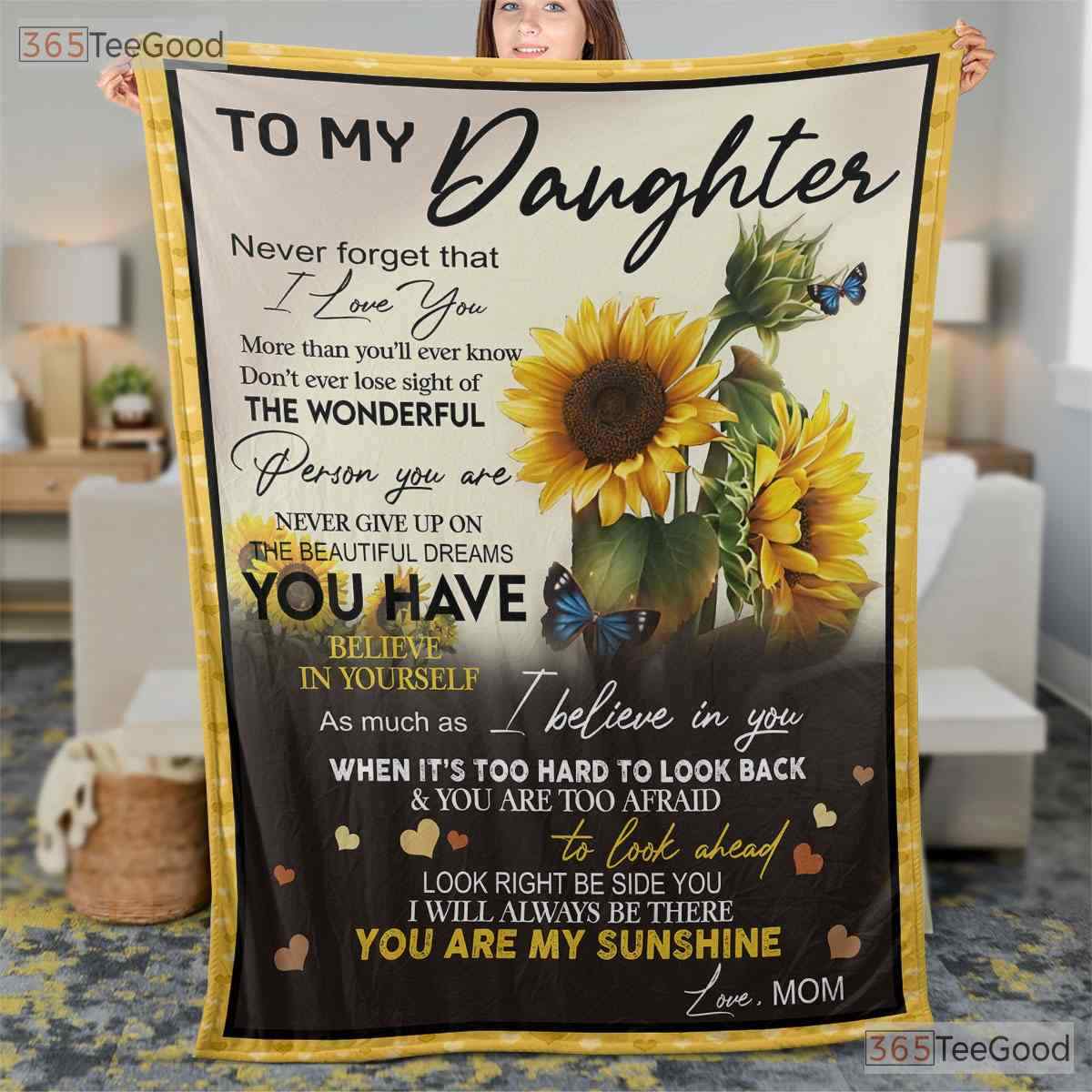 To My Daughter Sunflower Fleece Blanket - You Are My Sunshine Quilt Gift Mom
