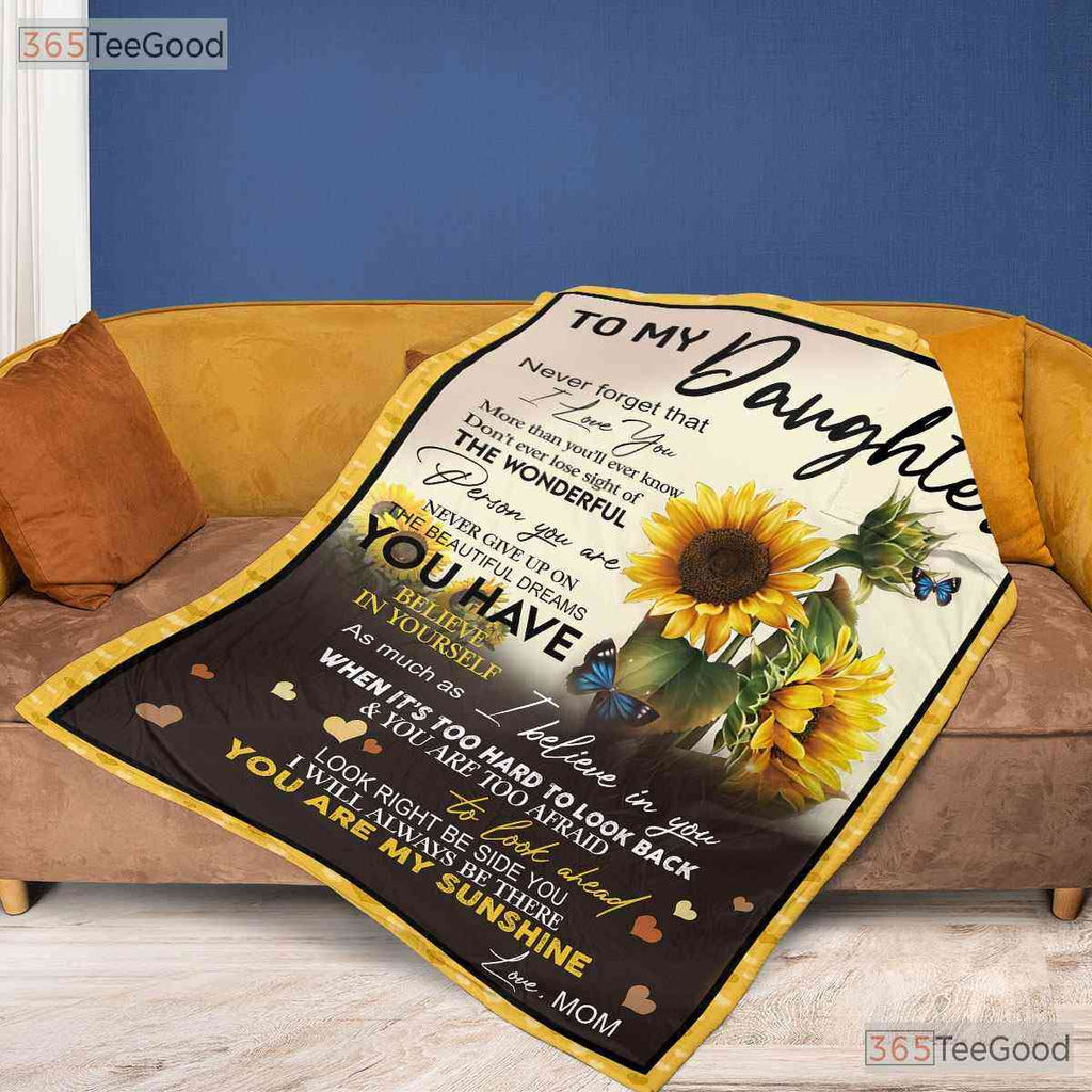 To My Daughter Sunflower Fleece Blanket - You Are My Sunshine Quilt Gift Mom