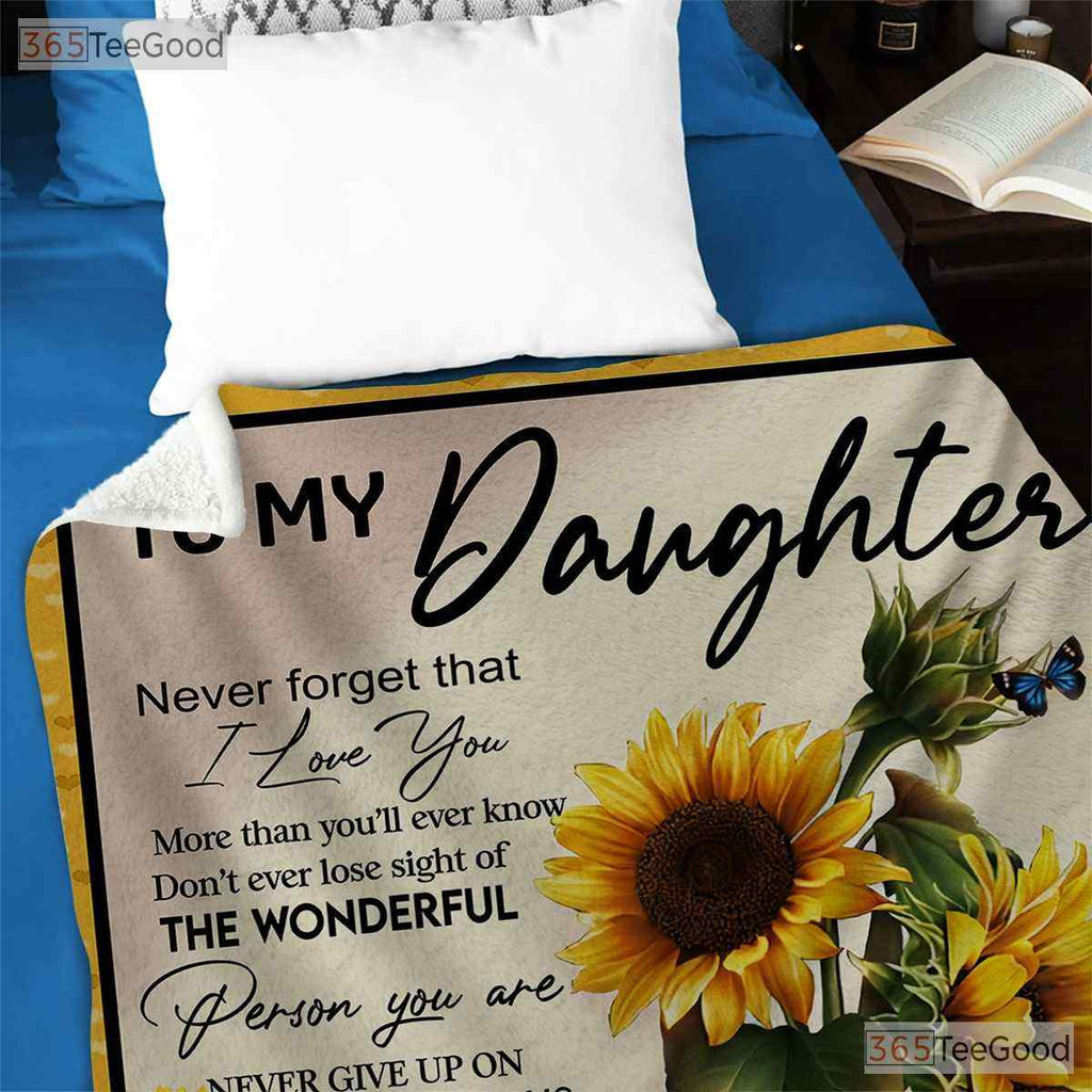 To My Daughter Sunflower Fleece Blanket - You Are My Sunshine Quilt Gift Mom