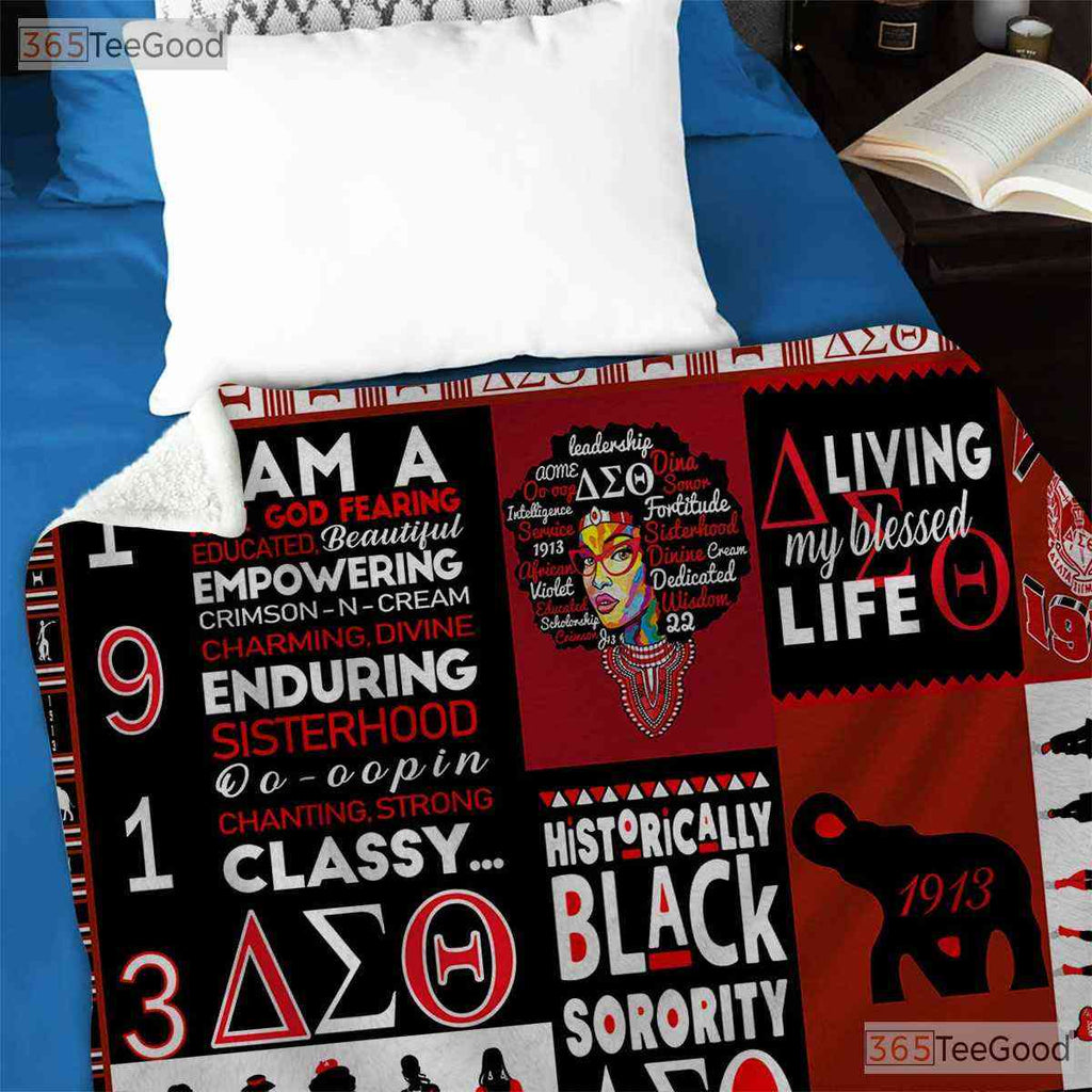 Delta Sigma Theta Quilt Blanket - Sorority Fleece Blanket Red Black Pride Gift