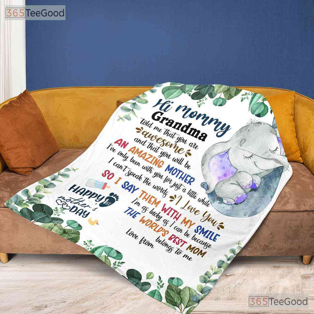 To Mommy Sloth Grandma Fleece Blanket - Cute Baby Animal Quilt Gift From Kids