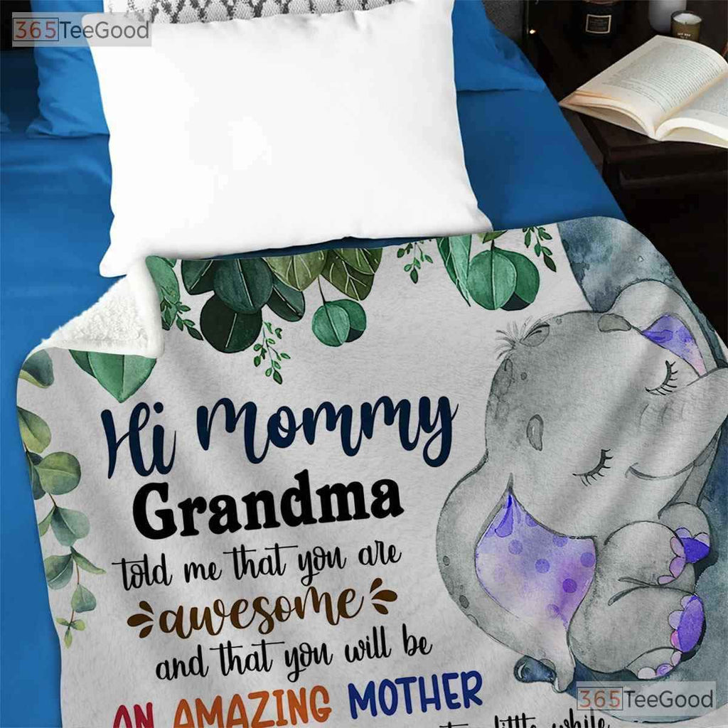 To Mommy Sloth Grandma Fleece Blanket - Cute Baby Animal Quilt Gift From Kids