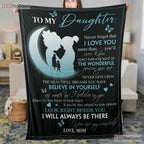 To My Daughter Moon Silhouette Fleece Blanket - Love Quote Quilt Gift From Dad
