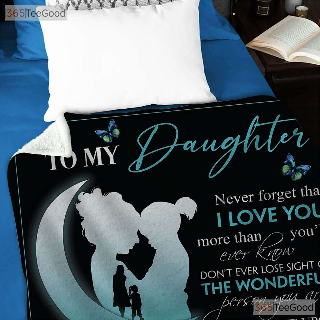 To My Daughter Moon Silhouette Fleece Blanket - Love Quote Quilt Gift From Dad