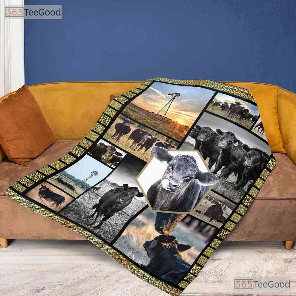 Farm Life Cow Pasture Fleece Blanket - Rustic Country Barn Quilt Gift Decor
