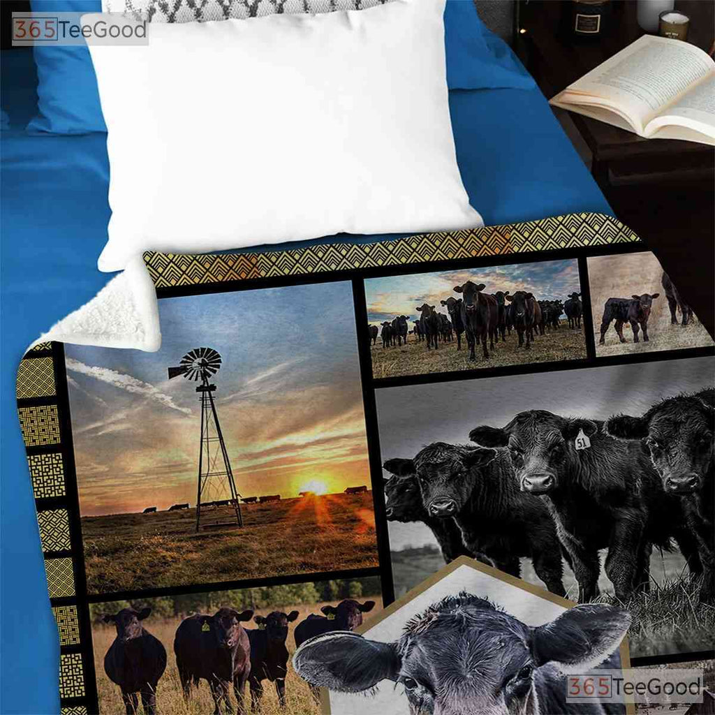 Farm Life Cow Pasture Fleece Blanket - Rustic Country Barn Quilt Gift Decor