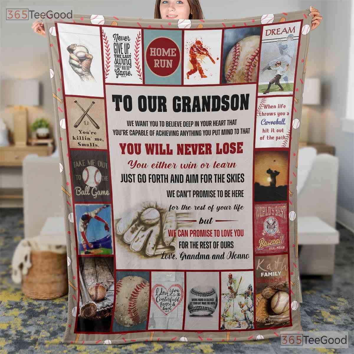 To My Grandson Baseball Hunting Fleece Blanket - Quilt Gift from Grandma Papa