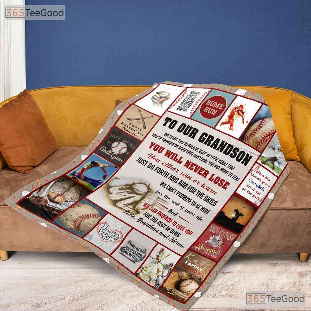 To My Grandson Baseball Hunting Fleece Blanket - Quilt Gift from Grandma Papa