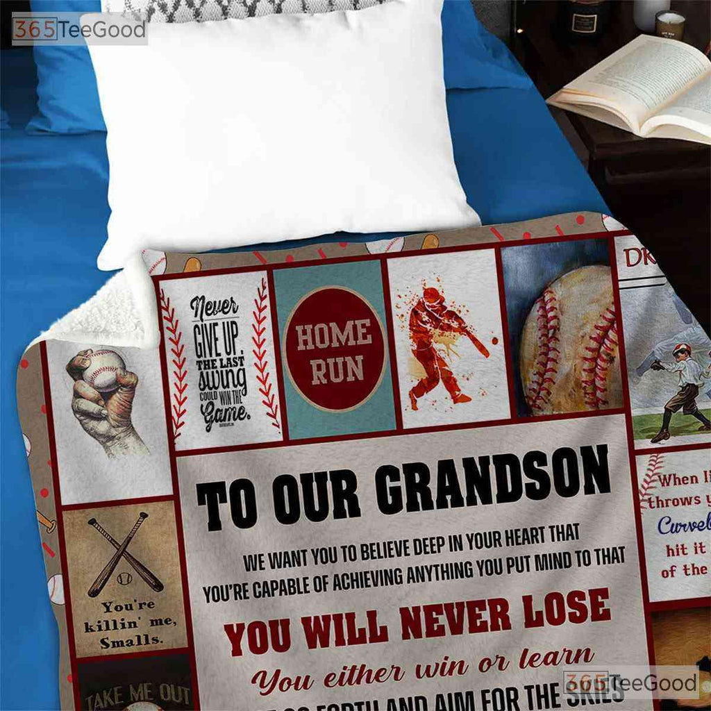 To My Grandson Baseball Hunting Fleece Blanket - Quilt Gift from Grandma Papa
