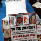 To My Grandson Baseball Hunting Fleece Blanket - Quilt Gift from Grandma Papa