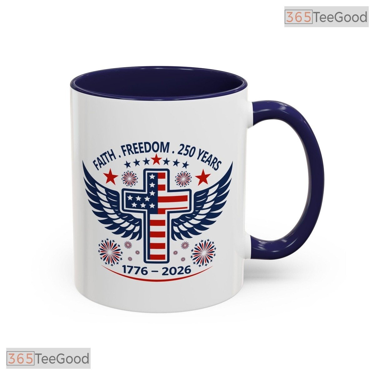 Faith Freedom 250 Years Cross Mug - Personalized Patriotic 1776-2026 Ceramic Accent Mug