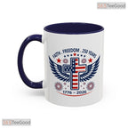 Faith Freedom 250 Years Cross Mug - Personalized Patriotic 1776-2026 Ceramic Accent Mug
