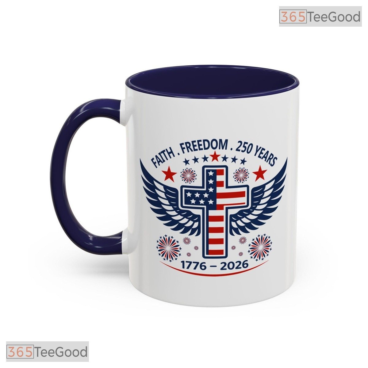 Faith Freedom 250 Years Cross Mug - Personalized Patriotic 1776-2026 Ceramic Accent Mug