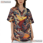Fantasy Fire Creature Dragon Hawaiian Shirt for Men Women Summer Vacation Top