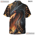 Fantasy Fire Dragon Unisex Hawaiian Shirt- Black Flaming Beast Style Apparel
