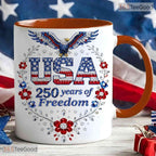 Faux Rhinestone USA 250th Anniversary 1776 To 2026 Patriotic Eagle Ceramic Accent Mug