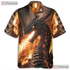 Fierce Flaming Dragon Hawaiian Shirt- Unisex Black Fantasy Creature Beach Top