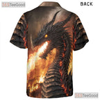 Fierce Flaming Dragon Hawaiian Shirt- Unisex Black Fantasy Creature Beach Top