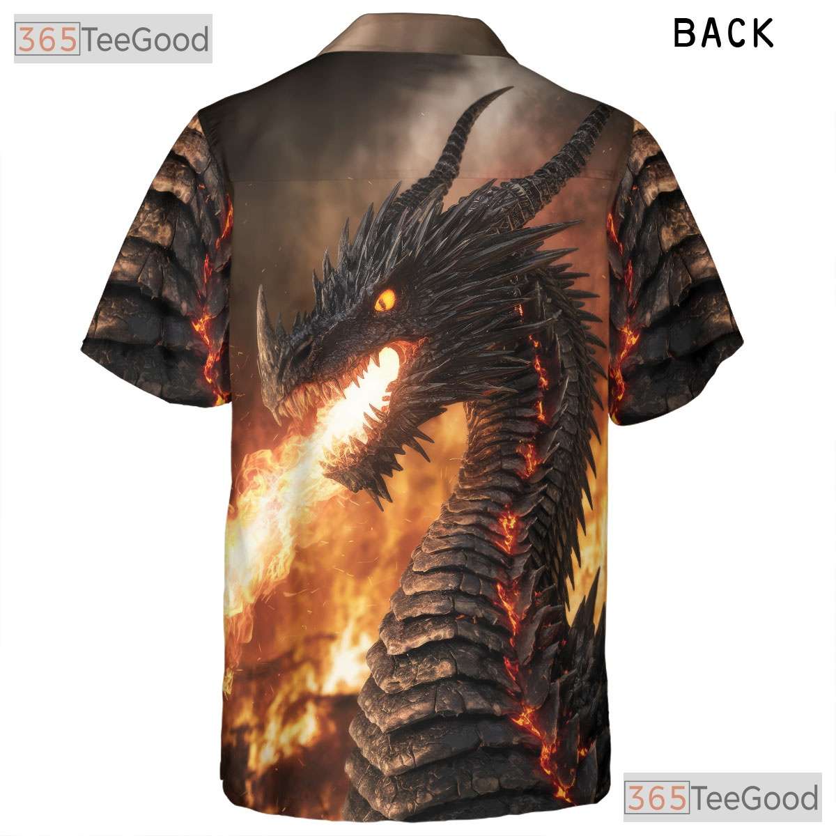Fierce Flaming Dragon Hawaiian Shirt- Unisex Black Fantasy Creature Beach Top