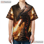 Fierce Flaming Dragon Hawaiian Shirt- Unisex Black Fantasy Creature Beach Top