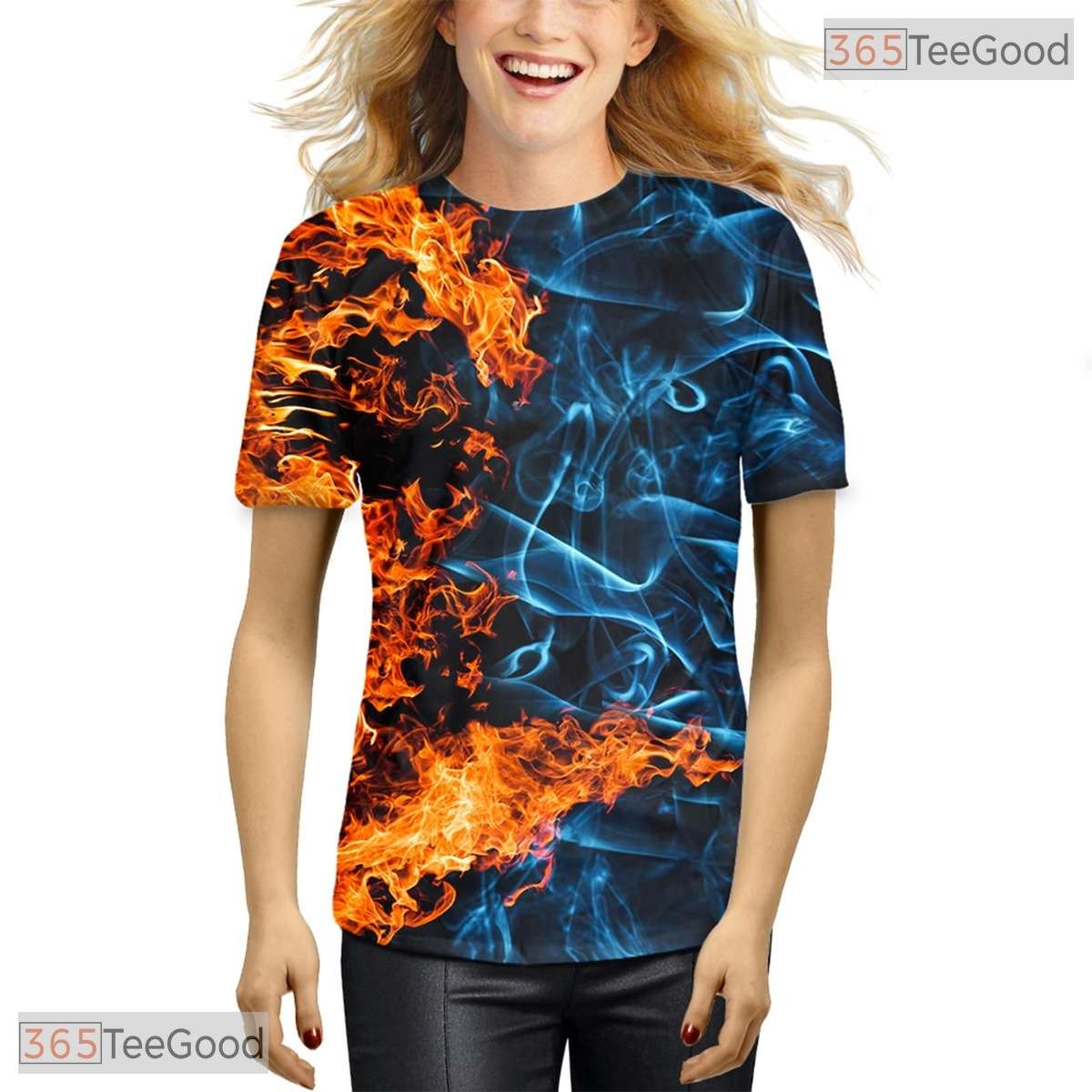 Blazing Fire Flame Graphic Design 3D Printed Casual Unisex Short Sleeve Tee Top