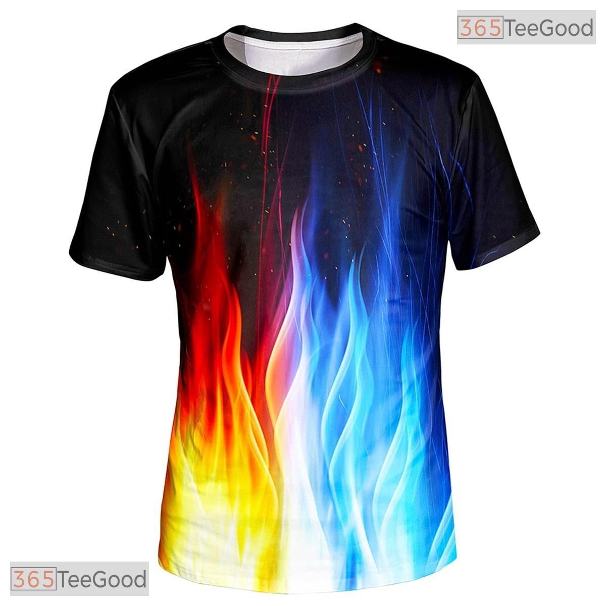 Blazing Fire And Ice Elemental Graphic 3D Printed Casual Unisex Tee Shirt Tops