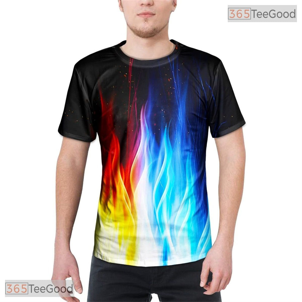 Blazing Fire And Ice Elemental Graphic 3D Printed Casual Unisex Tee Shirt Tops
