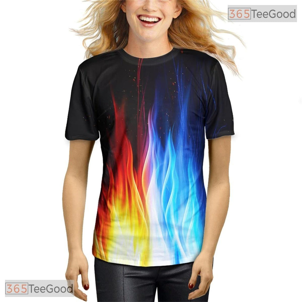 Blazing Fire And Ice Elemental Graphic 3D Printed Casual Unisex Tee Shirt Tops
