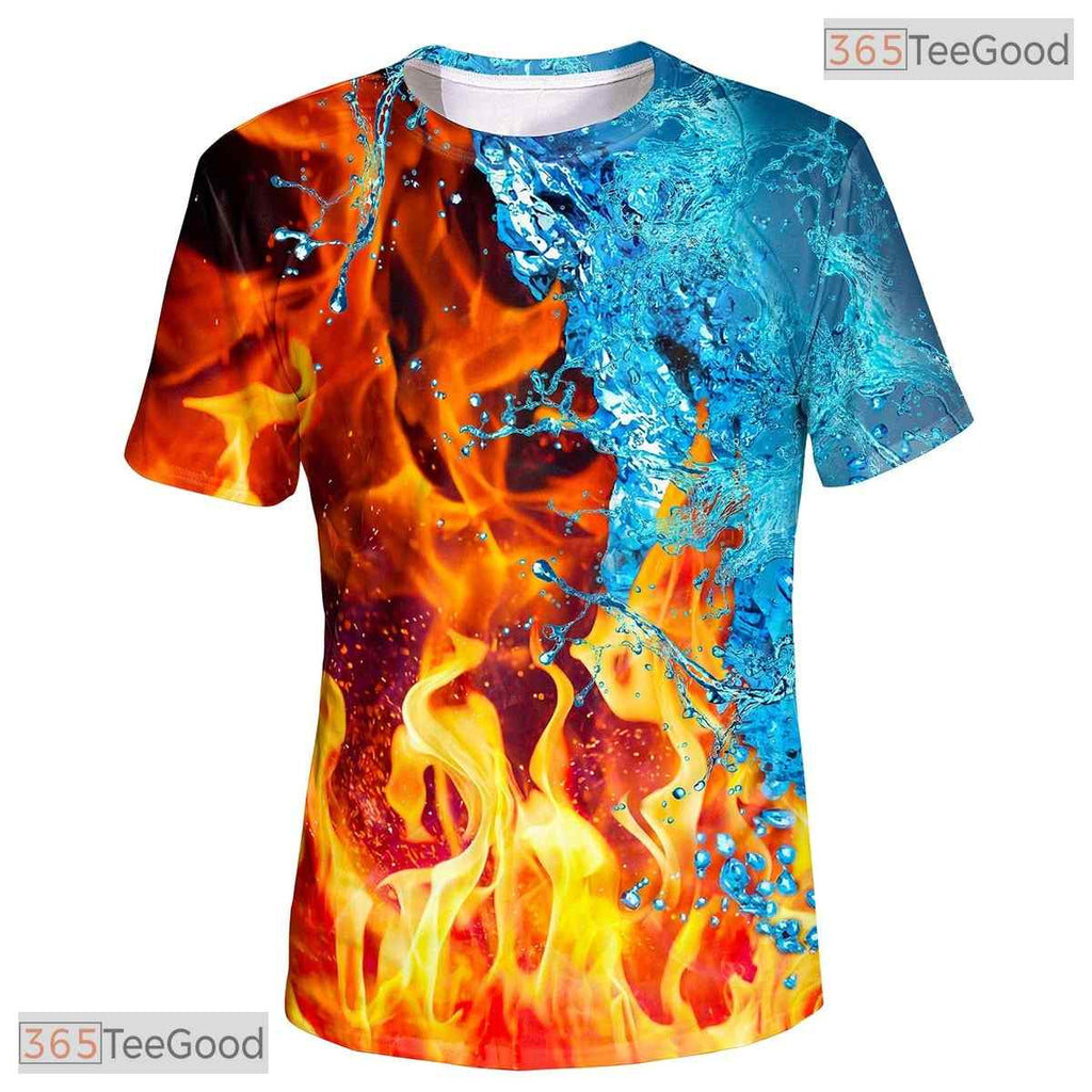 Elemental Fire And Ice Graphic Art 3D Printed Casual Unisex T-Shirt Tops Style