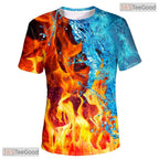 Elemental Fire And Ice Graphic Art 3D Printed Casual Unisex T-Shirt Tops Style