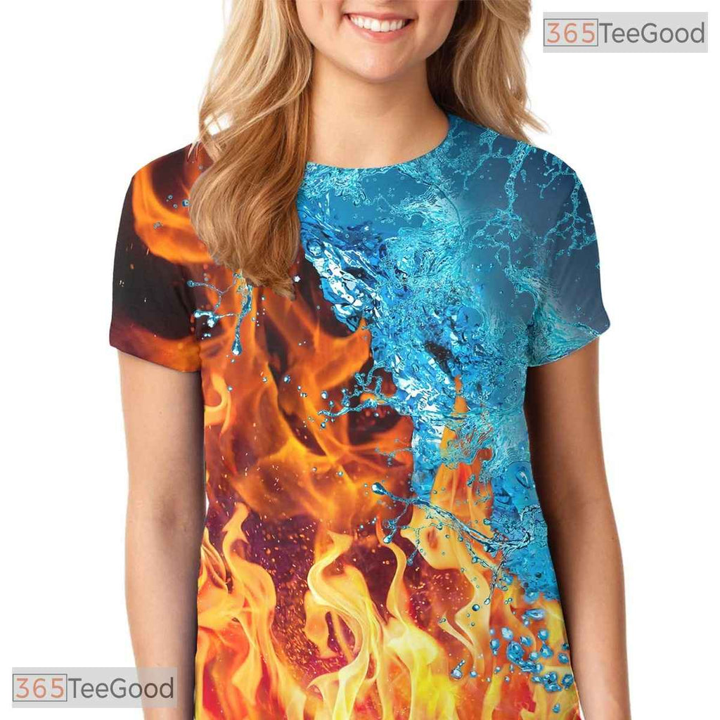 Elemental Fire And Ice Graphic Art 3D Printed Casual Unisex T-Shirt Tops Style
