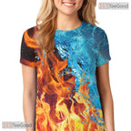 Elemental Fire And Ice Graphic Art 3D Printed Casual Unisex T-Shirt Tops Style
