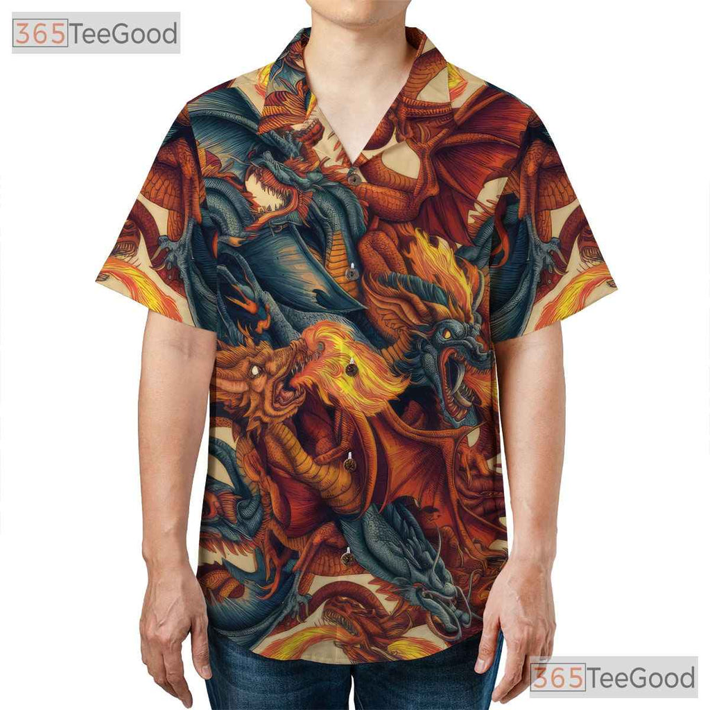Fire Breathing Dragon Fantasy Creature Hawaiian Shirt Unisex Tropical Beachwear