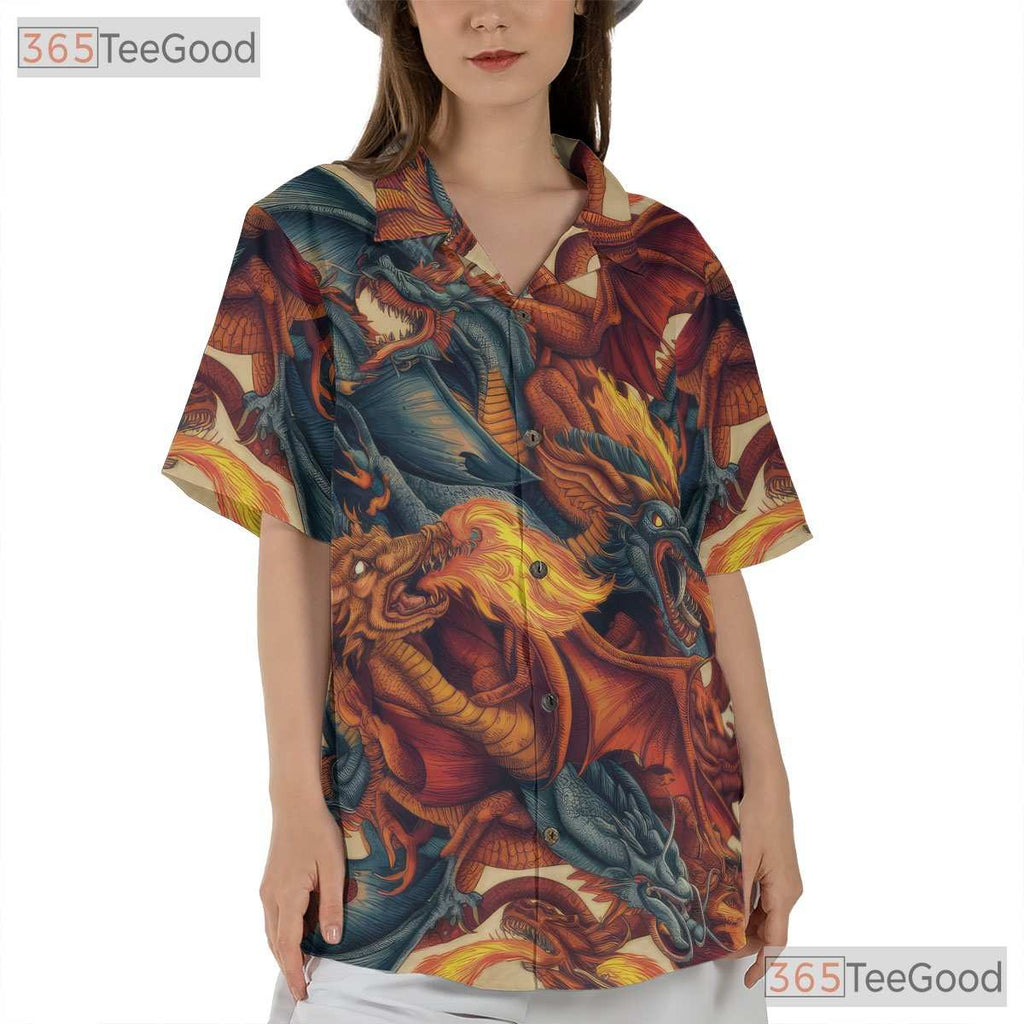 Fire Breathing Dragon Fantasy Creature Hawaiian Shirt Unisex Tropical Beachwear