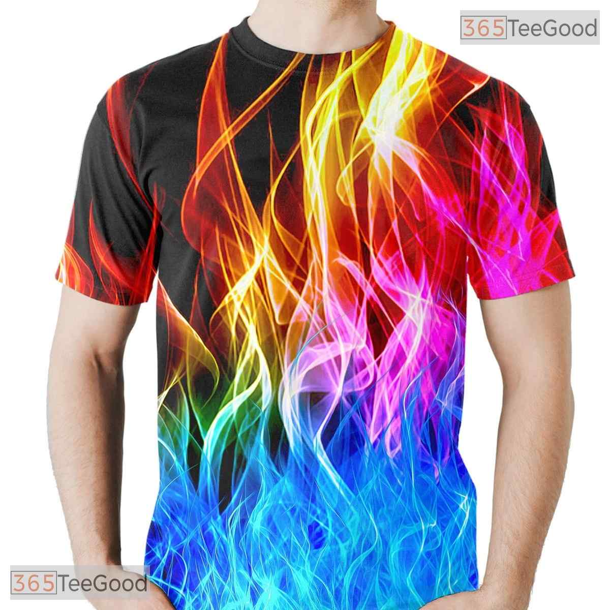 Vibrant Colorful Fire Flame Art 3D Printed Casual Unisex T-Shirt For Men Women