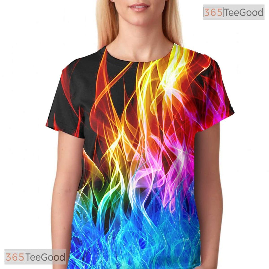 Vibrant Colorful Fire Flame Art 3D Printed Casual Unisex T-Shirt For Men Women