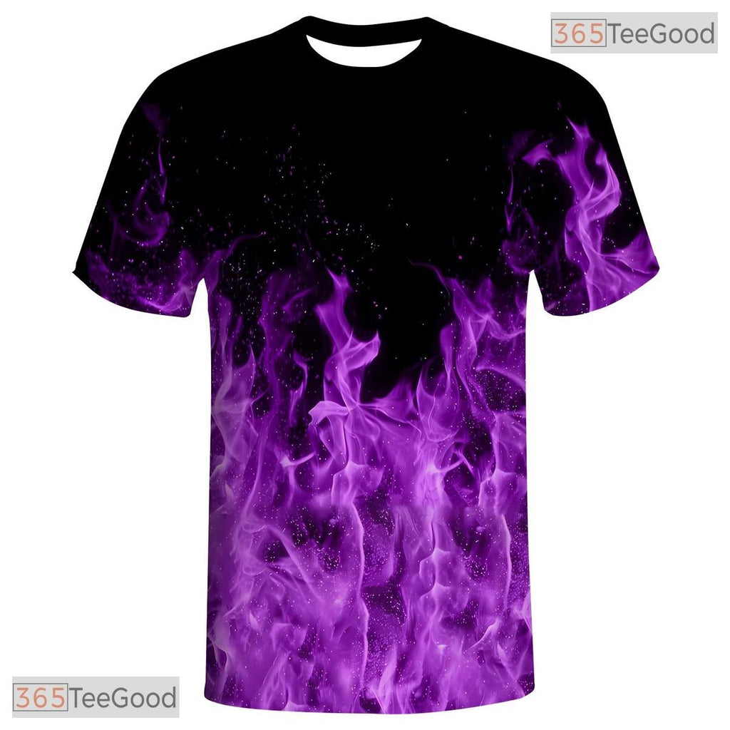Fire Purple Basketball Graphic 3D Printed Short Sleeve Unisex Tee Shirt Styles Top