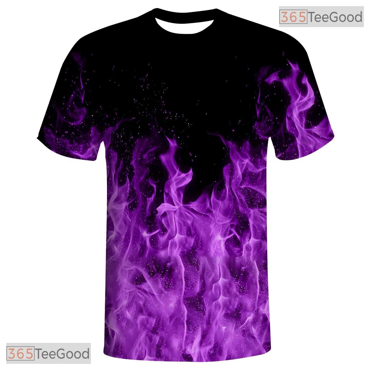 Fire Purple Basketball Graphic 3D Printed Short Sleeve Unisex Tee Shirt Styles Top
