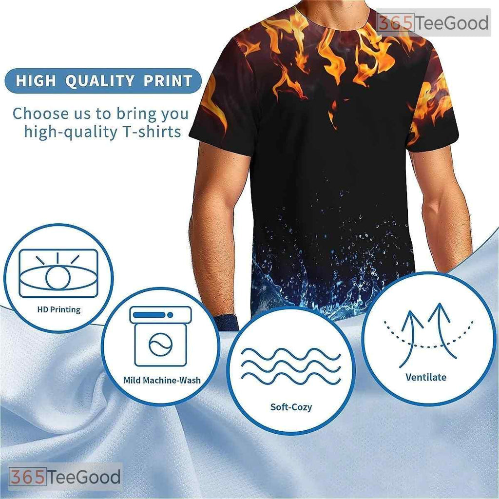 Fire And Water American Flag Eagle 3D Graphic Printed Casual Unisex T-Shirt Styles