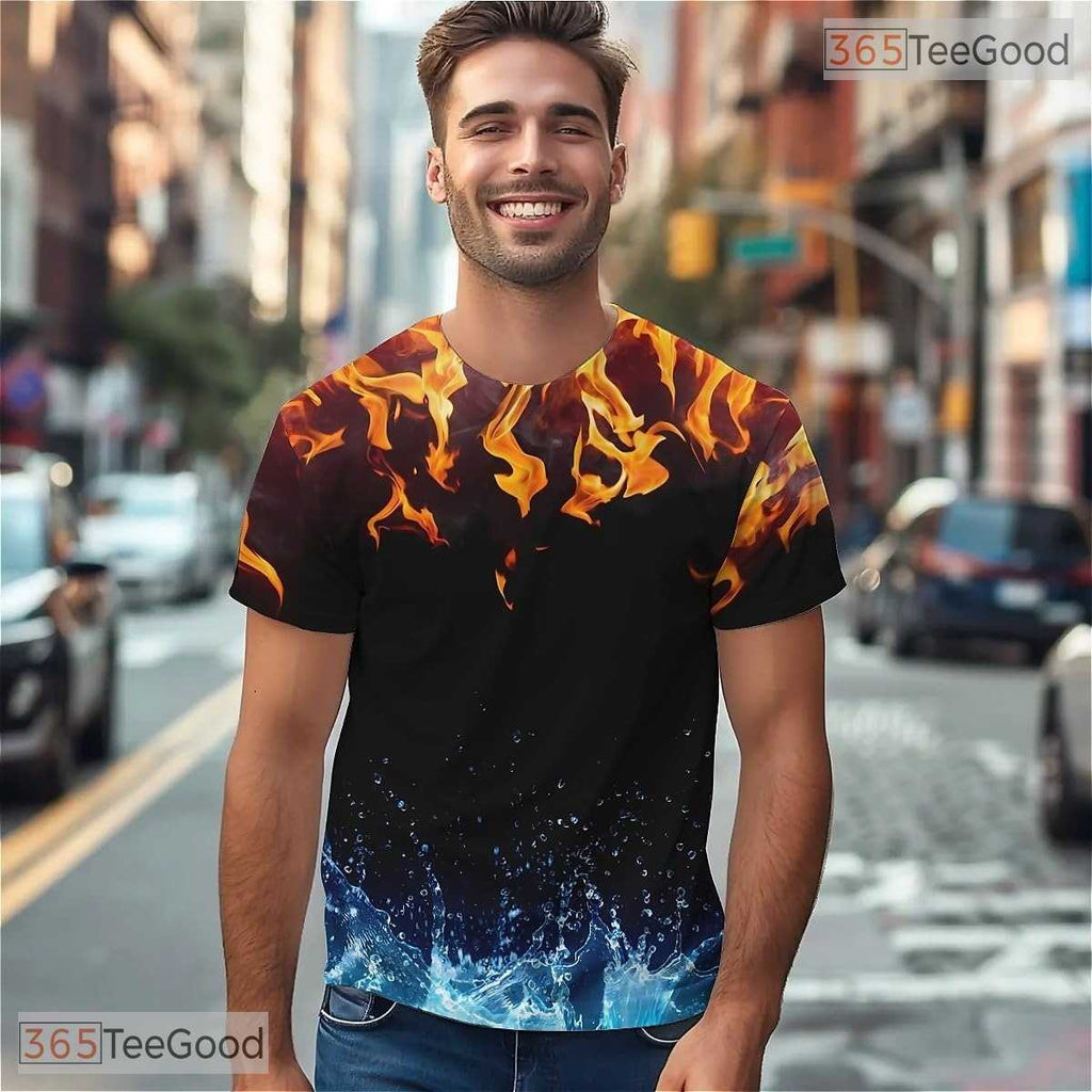 Fire And Water American Flag Eagle 3D Graphic Printed Casual Unisex T-Shirt Styles