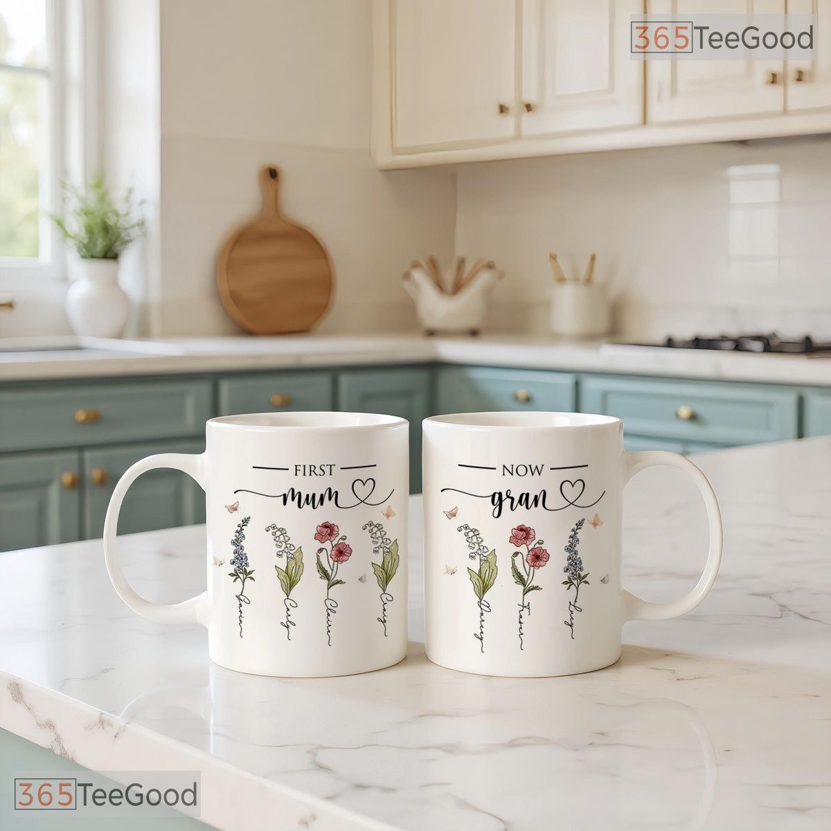 Personalized Grandma Garden Birth Flower Mug - Custom Mom Floral Gift Ceramic Accent Mug