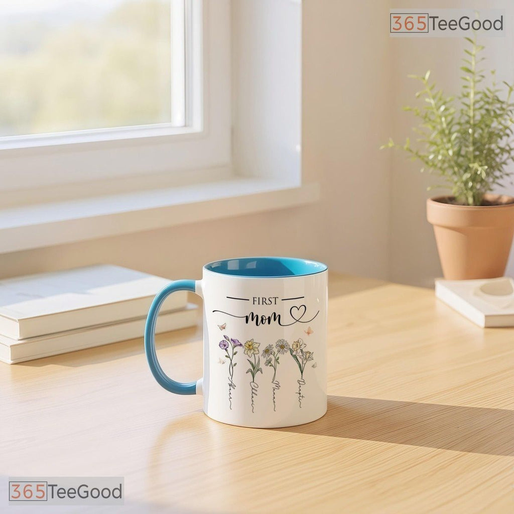 Personalized Grandma Garden Birth Flower Mug - Custom Mom Floral Gift Ceramic Accent Mug