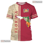 Florida State Red Novelty Graphic 3D Printed Casual Short Sleeve Unisex Tee Shirt
