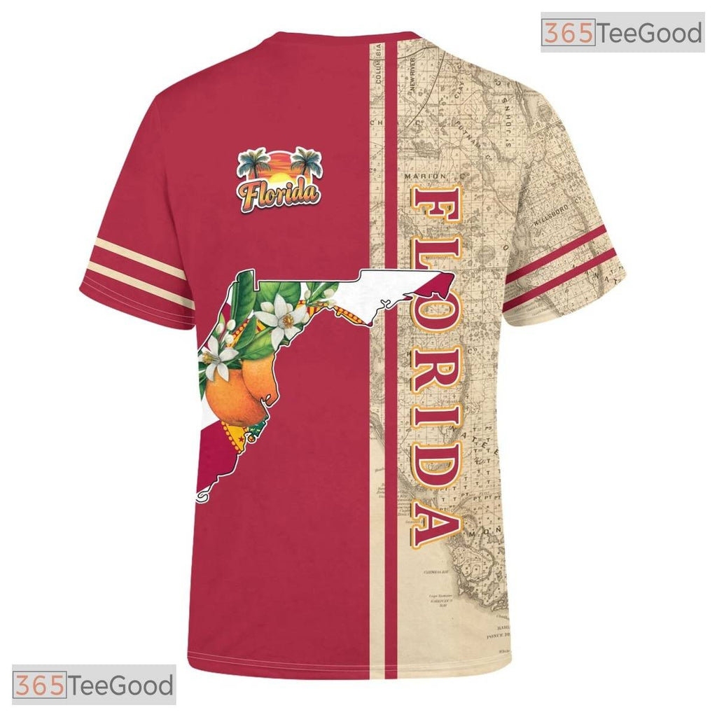 Florida State Red Novelty Graphic 3D Printed Casual Short Sleeve Unisex Tee Shirt
