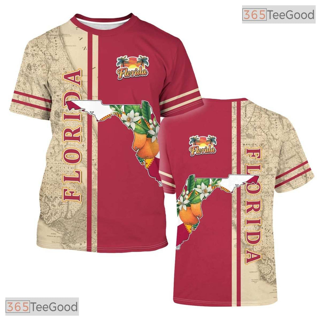 Florida State Red Novelty Graphic 3D Printed Casual Short Sleeve Unisex Tee Shirt