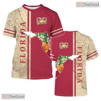Florida State Red Novelty Graphic 3D Printed Casual Short Sleeve Unisex Tee Shirt