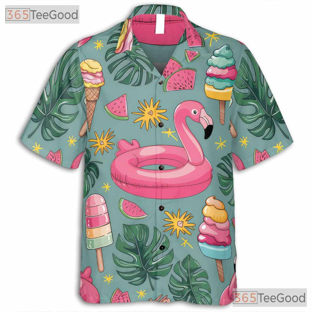 Flamingo Summer Ice Cream Hawaiian Shirt Unisex Style Beach Festival Top